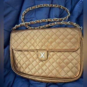 Vintage Quilted Metallic Gold Crossbody Bag with Chain Strap